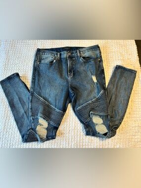 PacSun Men's Distressed Blue Slim Straight Moto Jeans